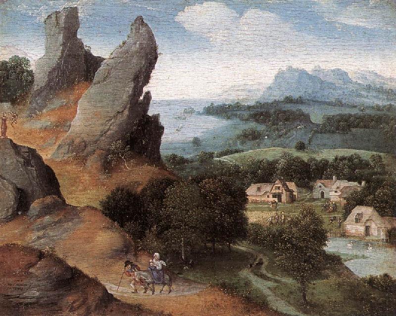 PATENIER, Joachim Landscape with the Flight into Egypt agh Norge oil painting art